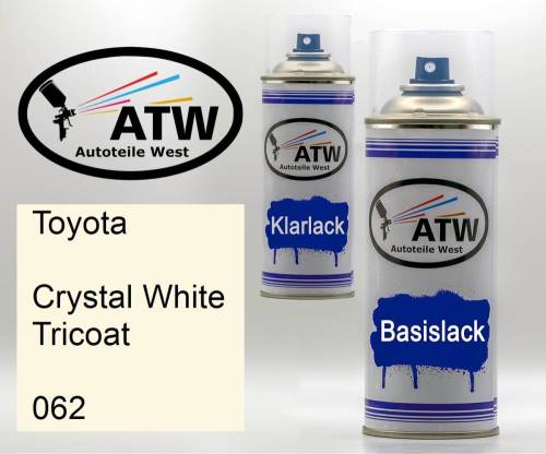 Toyota, Crystal White Tricoat, 062: 400ml Sprühdose + 400ml Klarlack - Set, von ATW Autoteile West.